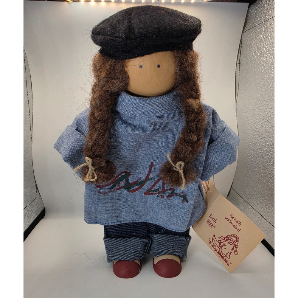 Lizzie High Barbara Helen Wooden Folk Doll 1991 Artist Beret Vintage Handcrafted